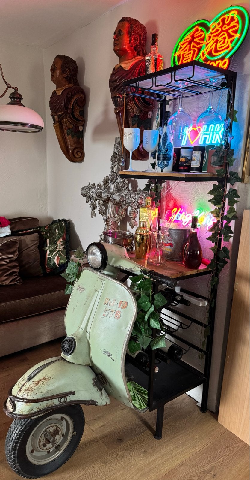 Unieke Scooter Bar / Wijnbar - Blikvanger voor Mancave, Huis en Inrichting, Woonaccessoires | Overige, Ophalen, Groen, Vintage