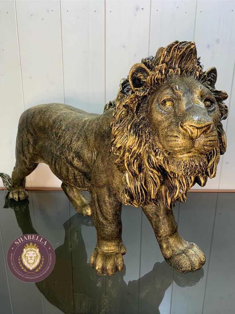 Leeuw lopend goud - decoratie - Shabella-deco, Ophalen of Verzenden, Nieuw, Dier