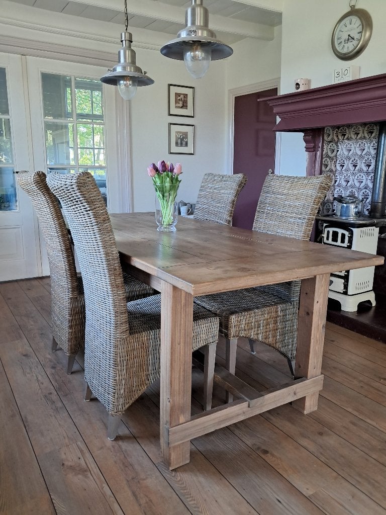Eetkamertafel met stoelen, Ophalen, Zo goed als nieuw, Landelijke woonkeuken, 4 tot 6 stoelen