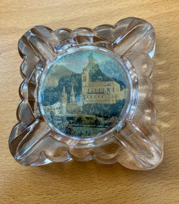 Vintage Glazen Asbak met Afbeelding, Ophalen of Verzenden