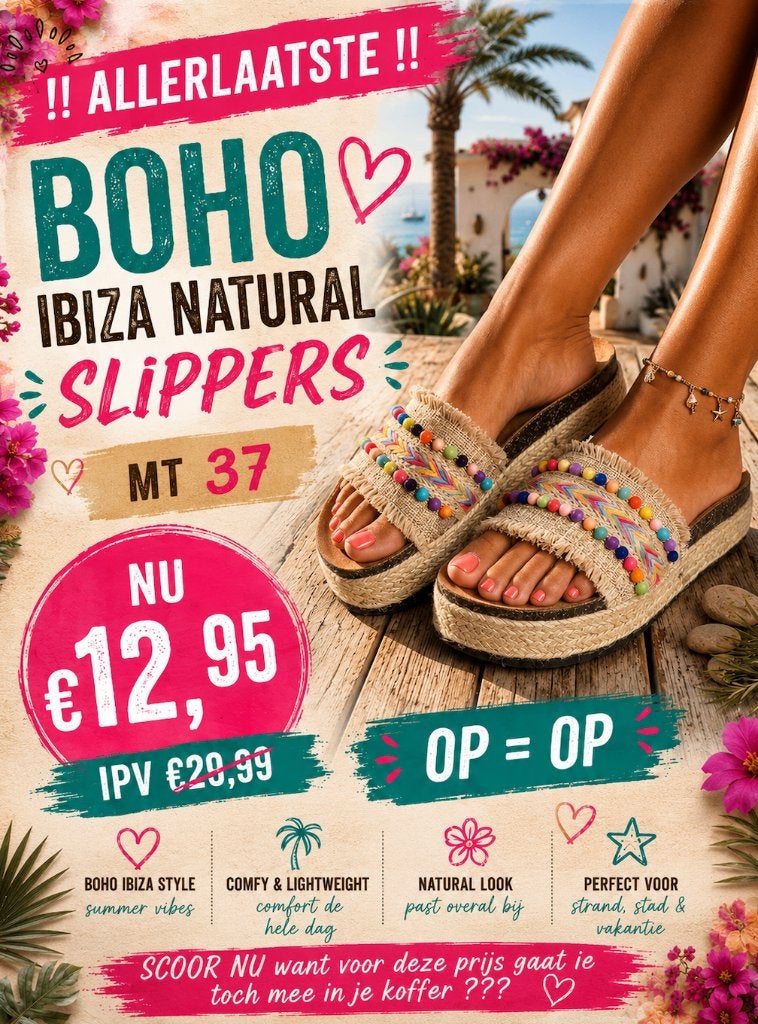 ‼️ ALLERLAATSTE ‼️ BOHO Ibiza natural Slippers, Mt 37, Slippers, Overige kleuren, Nieuw, Ophalen of Verzenden
