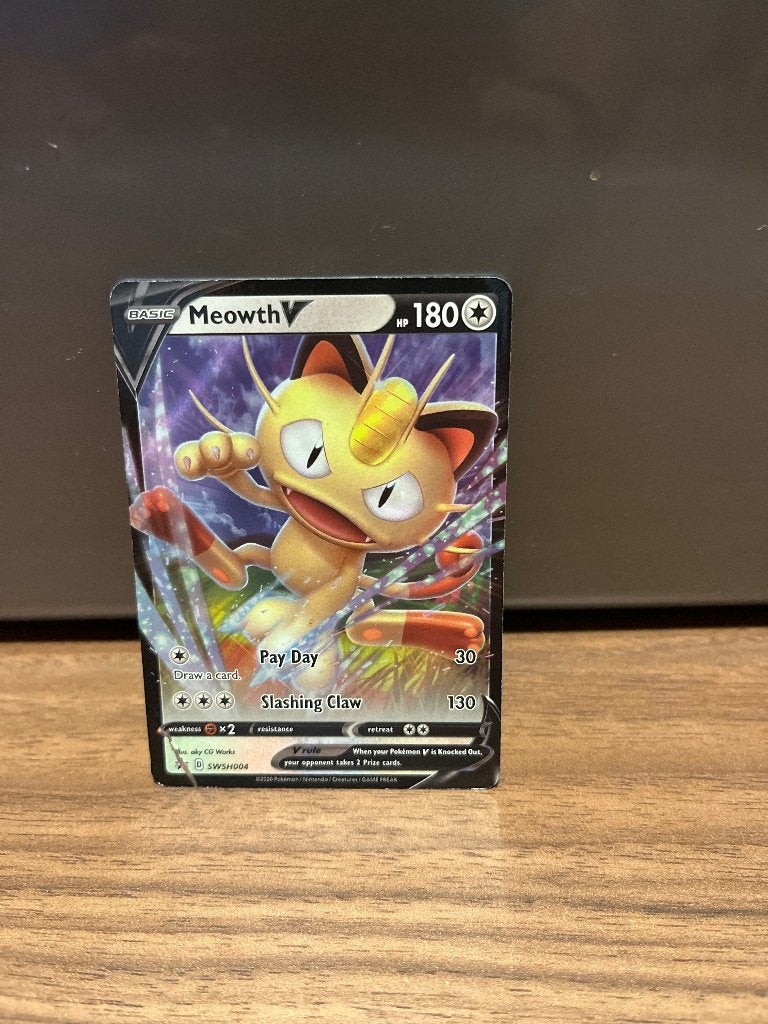 Pokémon Meowth V Promo Kaart SWSH004, Ophalen, Zo goed als nieuw, Losse kaart