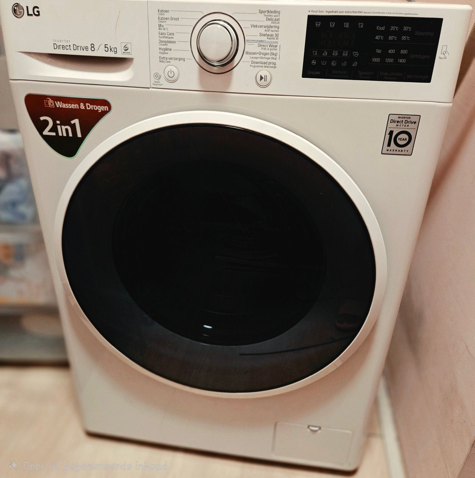 LG F4J6TM0W was-/droogcombinatie 8/5 kg defect, foutcode LE, Ophalen, 6 tot 8 kg, Gebruikt, 85 tot 90 cm