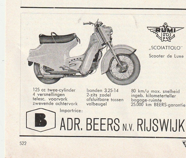 Retro reclame 1953 Adr. Beers Rijswijk Rumi brommer, Verzenden, Overige typen