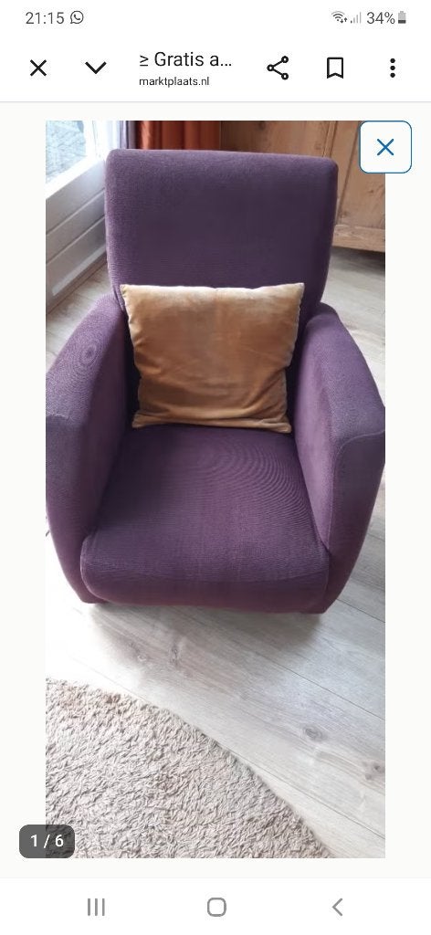 Gratis af te halen paarse fauteuil stoel, Ophalen, Gebruikt, 75 tot 100 cm, Stof
