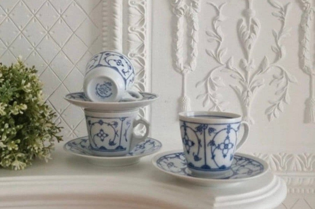Vintage Indischblau Kop en Schotel (set van 3) Bavaria, Antiek en Kunst, Ophalen of Verzenden