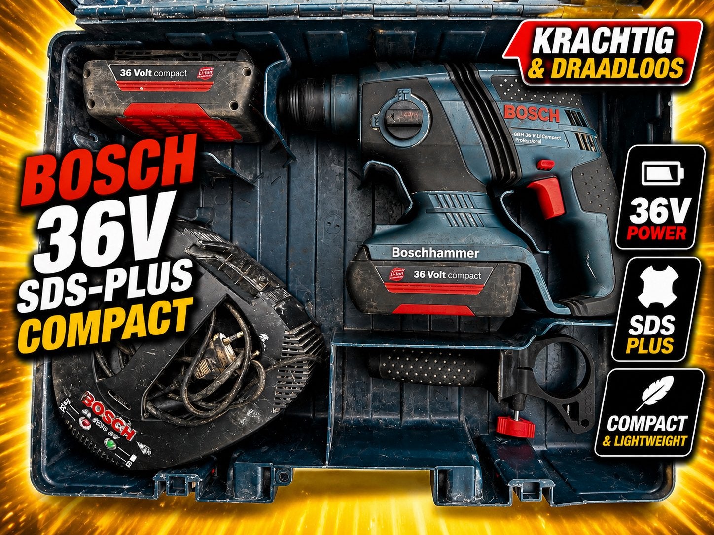 Bosch Boorhamer GBH 36 V-LI Compact Professional + 2 Accu’s, Ophalen of Verzenden, Zo goed als nieuw