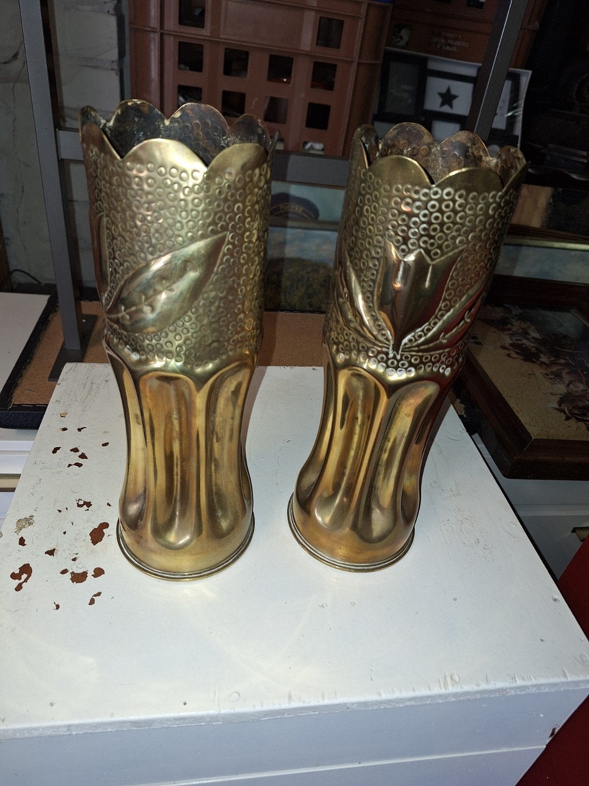 Set van 2 koperen hulzen, 29 cm hoog, Antiek en Kunst, Ophalen of Verzenden