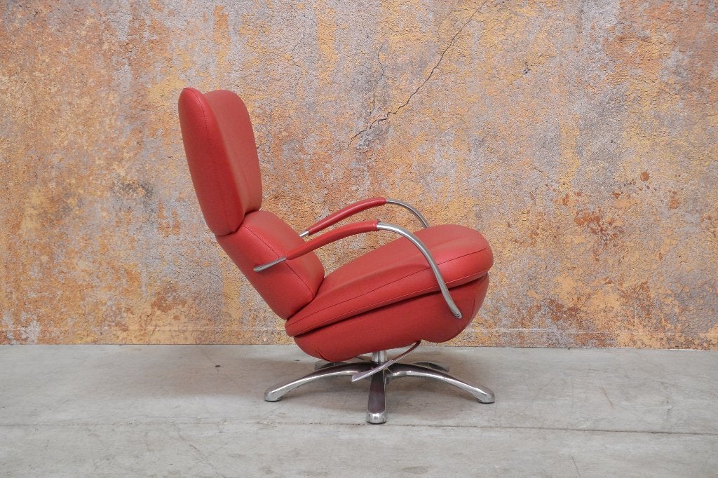 Als NIEUW! rode leren Leolux Formi design draaifauteuil, Leolux, Leolux, 75 tot 100 cm, Ophalen of Verzenden