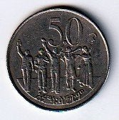 50  cent  1977   Ethiopië. km 47.1  ( 0,75 euro ), Ophalen of Verzenden, Overige landen, Losse munt