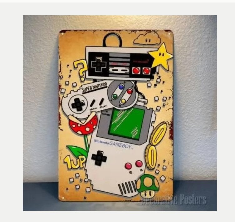 Vintage metalen bordje Nintendo Consoles (40x30cm), Ophalen of Verzenden, Nieuw, Reclamebord