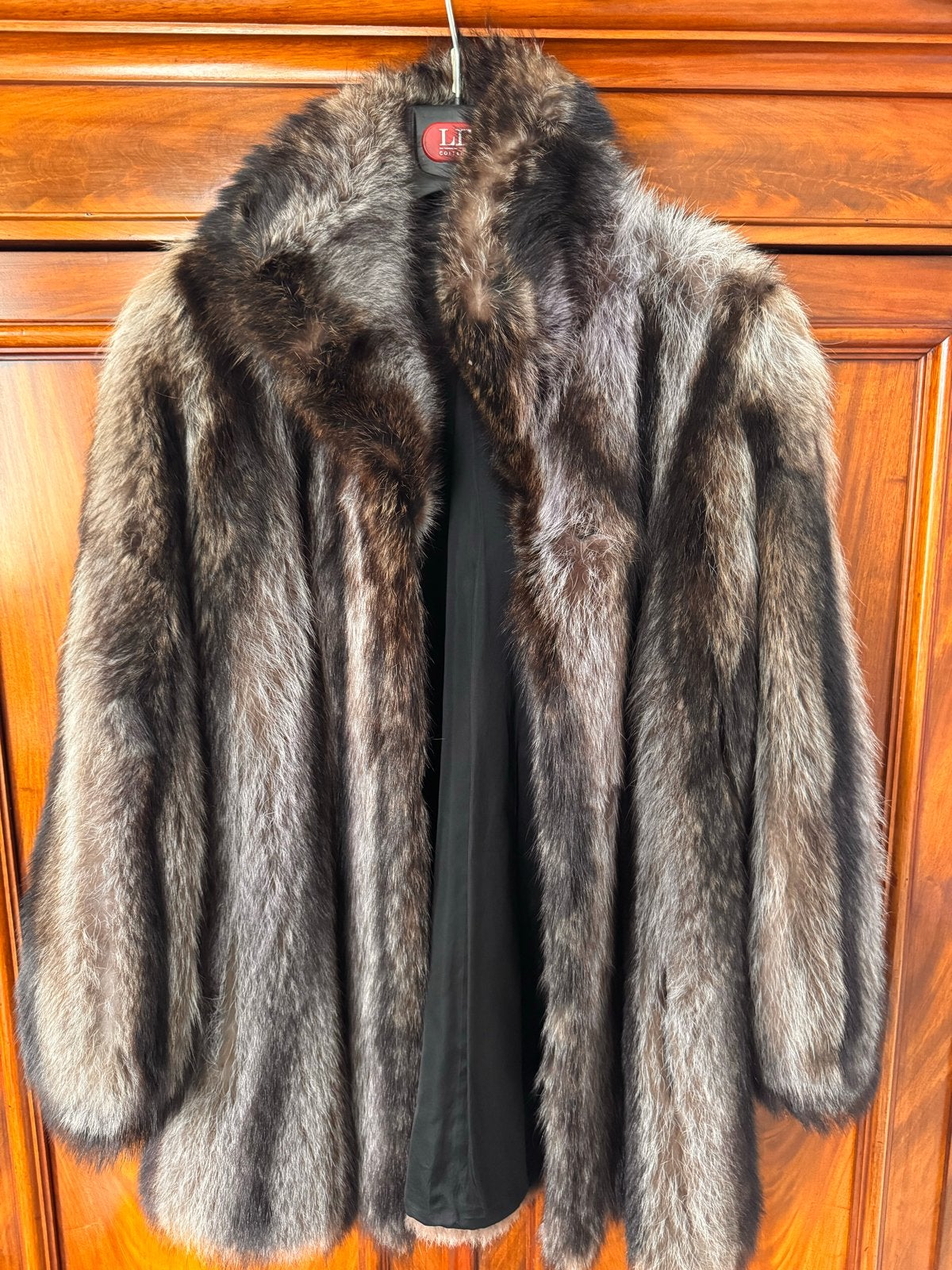 Luxe Bontjas - Bruin/Zwart wasbeer, Kleding | Dames, Jassen | Winter, Verzenden, Zo goed als nieuw, Maat 42/44 (L), Bruin