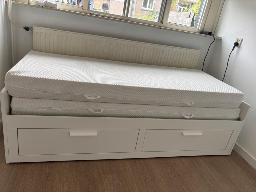 BRIMNES Sofa bed with 2 drawers and 2 mattresses, Wit, Tweepersoons, Ophalen of Verzenden, Zo goed als nieuw