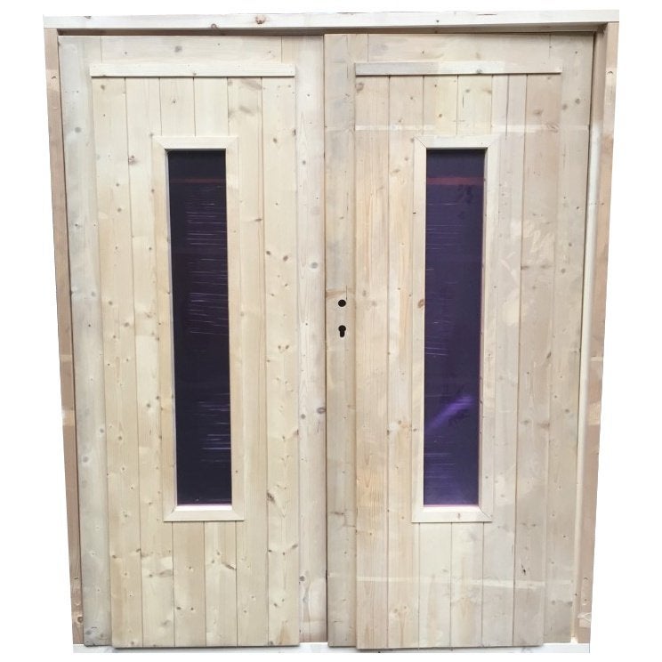 blokhut | tuinhuis | tuinhuisje | buitendeur | houten deuren, 200 tot 400 cm, Blokhut, Nieuw, 2 ramen