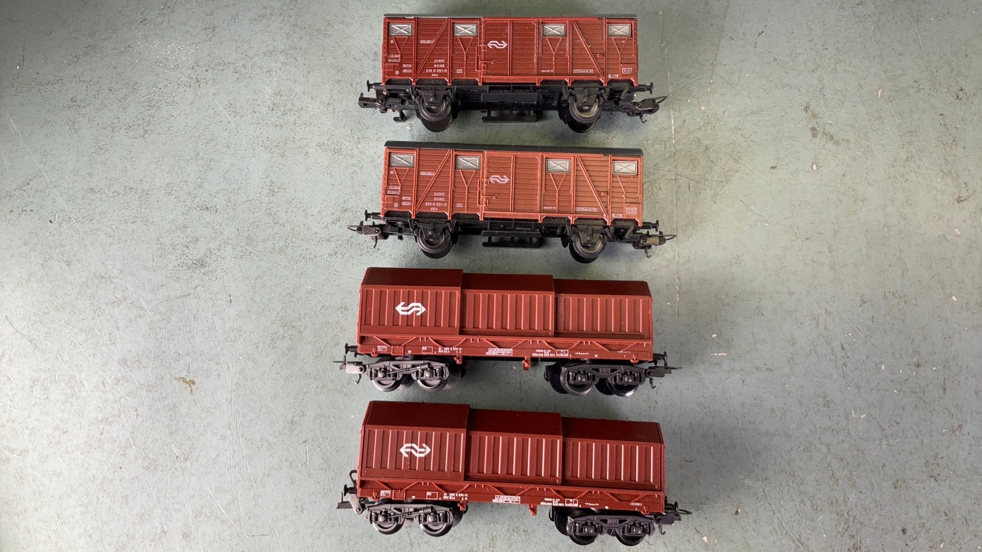 LIMA ho 2 NS goederenwagens + 2 NS schuifwanswagens., Gelijkstroom, Wagon, Ophalen of Verzenden, Lima