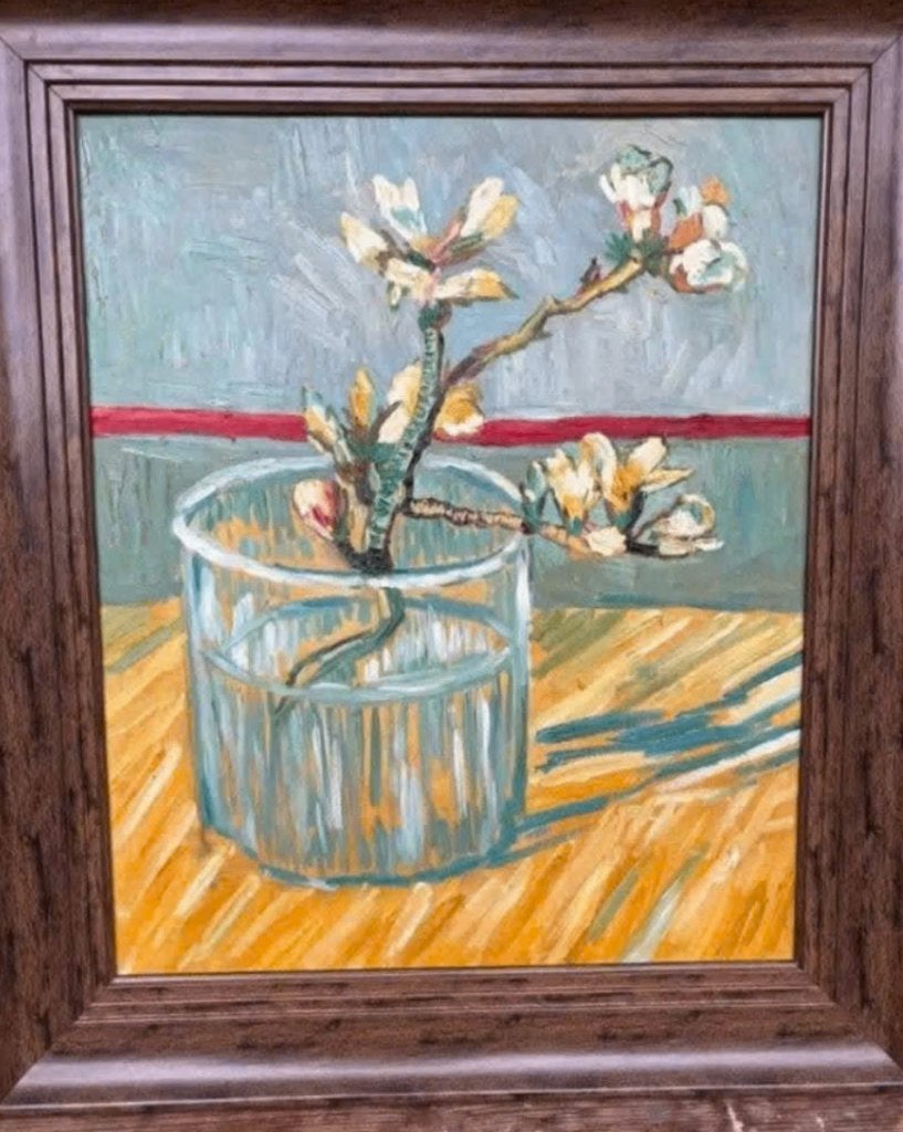 Nageschilderd werk Van Gogh - Amandelbloesem (78 x 67cm), Antiek en Kunst, Kunst | Schilderijen | Klassiek, Bloemen, Doek, Expressionistisch