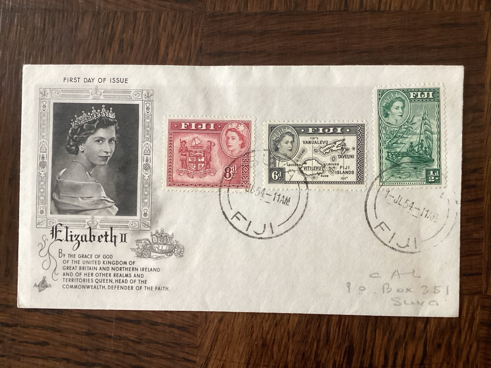 Fiji Eerste Dag Uitgifte Koningin Elizabeth II Postzegels, Ophalen of Verzenden, Gestempeld, Koningshuis