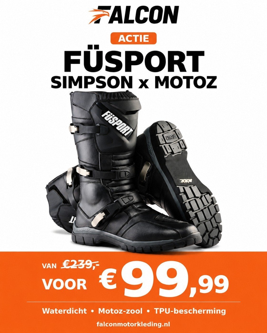FüSport Simpson x Motoz Motorlaarzen -Waterdicht & Beschermd, Motoren, Nieuw met kaartje, Heren, Falcon Motorkleding, Onbekend