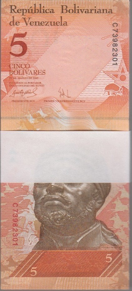 Venezuela bankbiljet 5 Bolivares 2007, Pick 89a in bundel, Ophalen of Verzenden, Zuid-Amerika, Los biljet