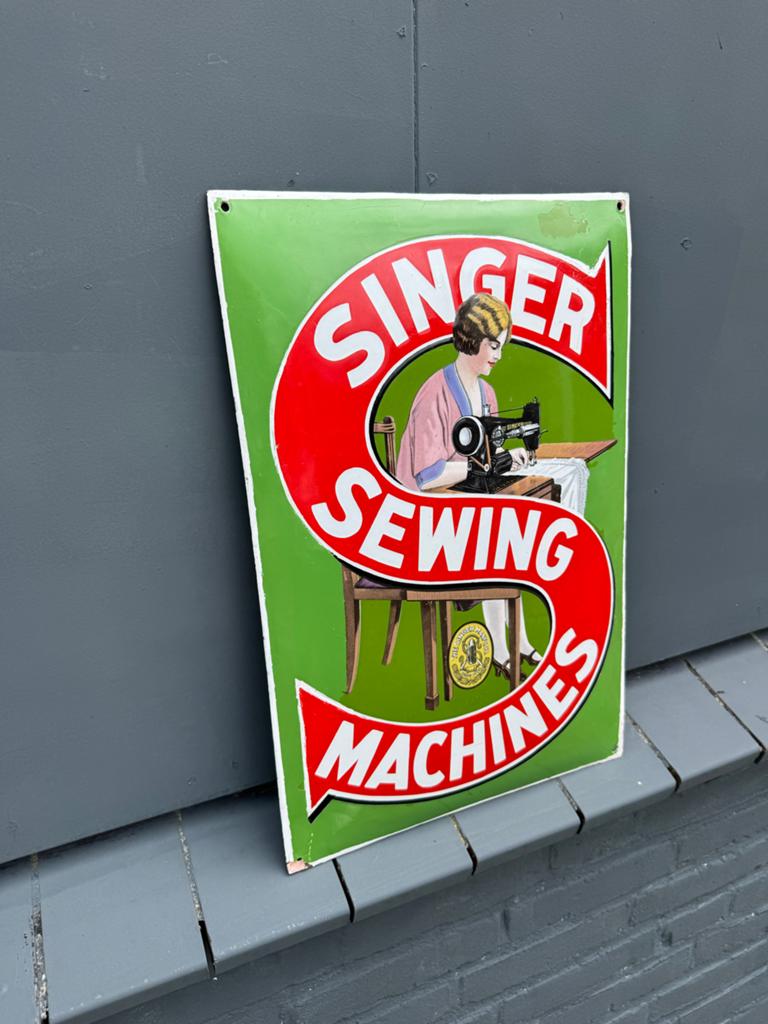 Vintage Singer Naaimachines Emaille Reclamebord, Antiek en Kunst, Antiek | Emaille, Ophalen of Verzenden