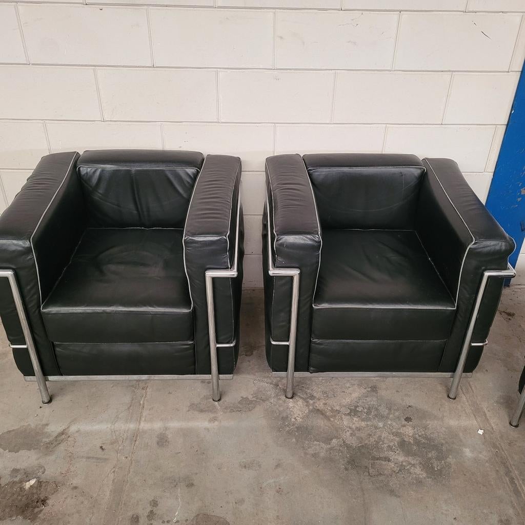 Set van 4 fauteuils in Corbusier LC2 stijl, Ophalen, Gebruikt, 75 tot 100 cm, Design, Modern, Corbusier LC2