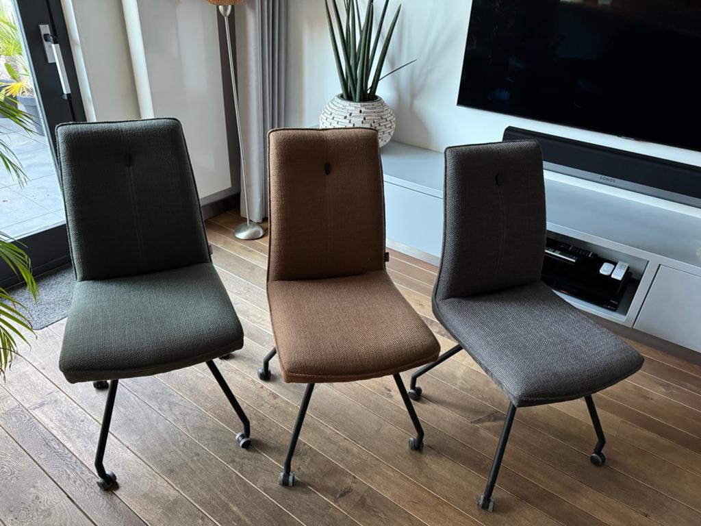 6 XOOON eetkamerstoelen: grijs - groen - bruin, Ophalen, Overige kleuren, Zo goed als nieuw, Stof