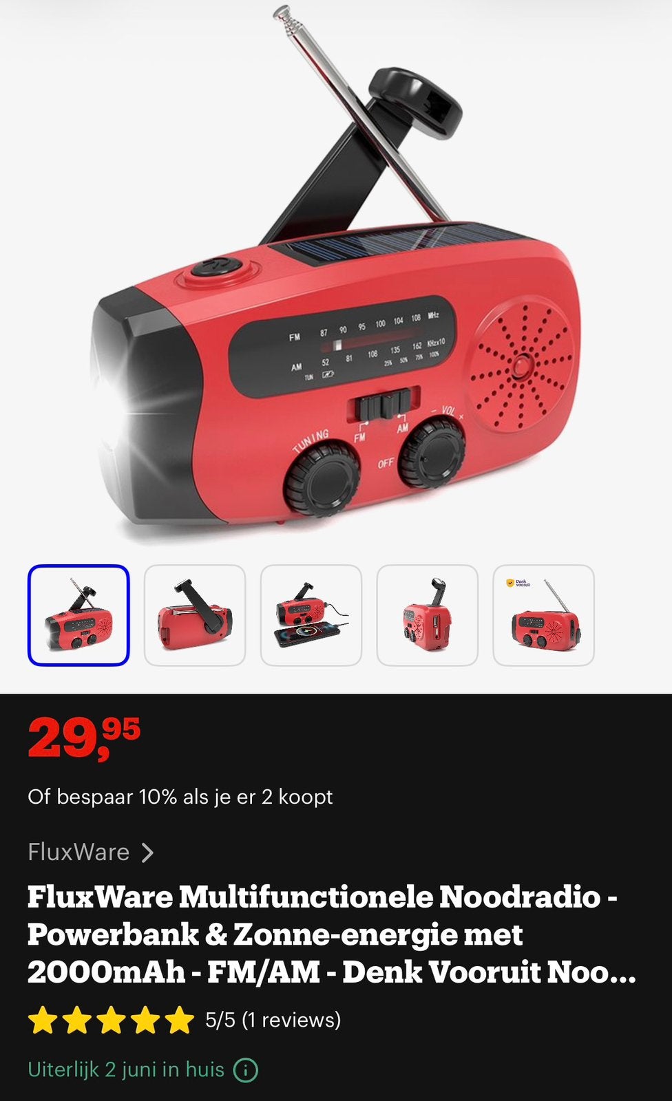 PARTIJ - Nieuwe Solar Crank Radio - Noodradio met Zaklamp, Verzenden, Nieuw, Radio