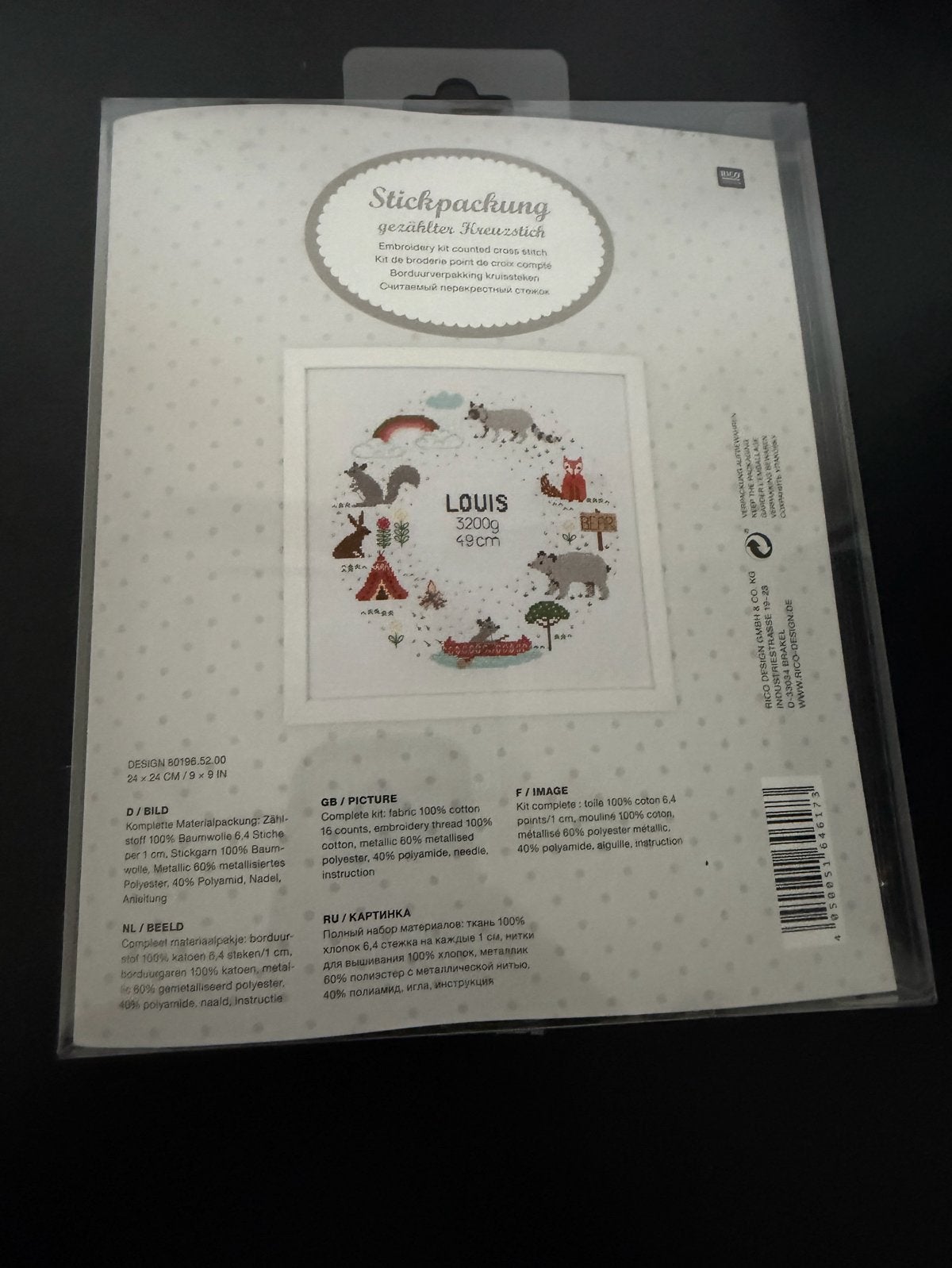 Borduurpakket 'Louis' - Geboorte/Baby thema, Ophalen of Verzenden, Nieuw, Handborduren, Borduurpakket