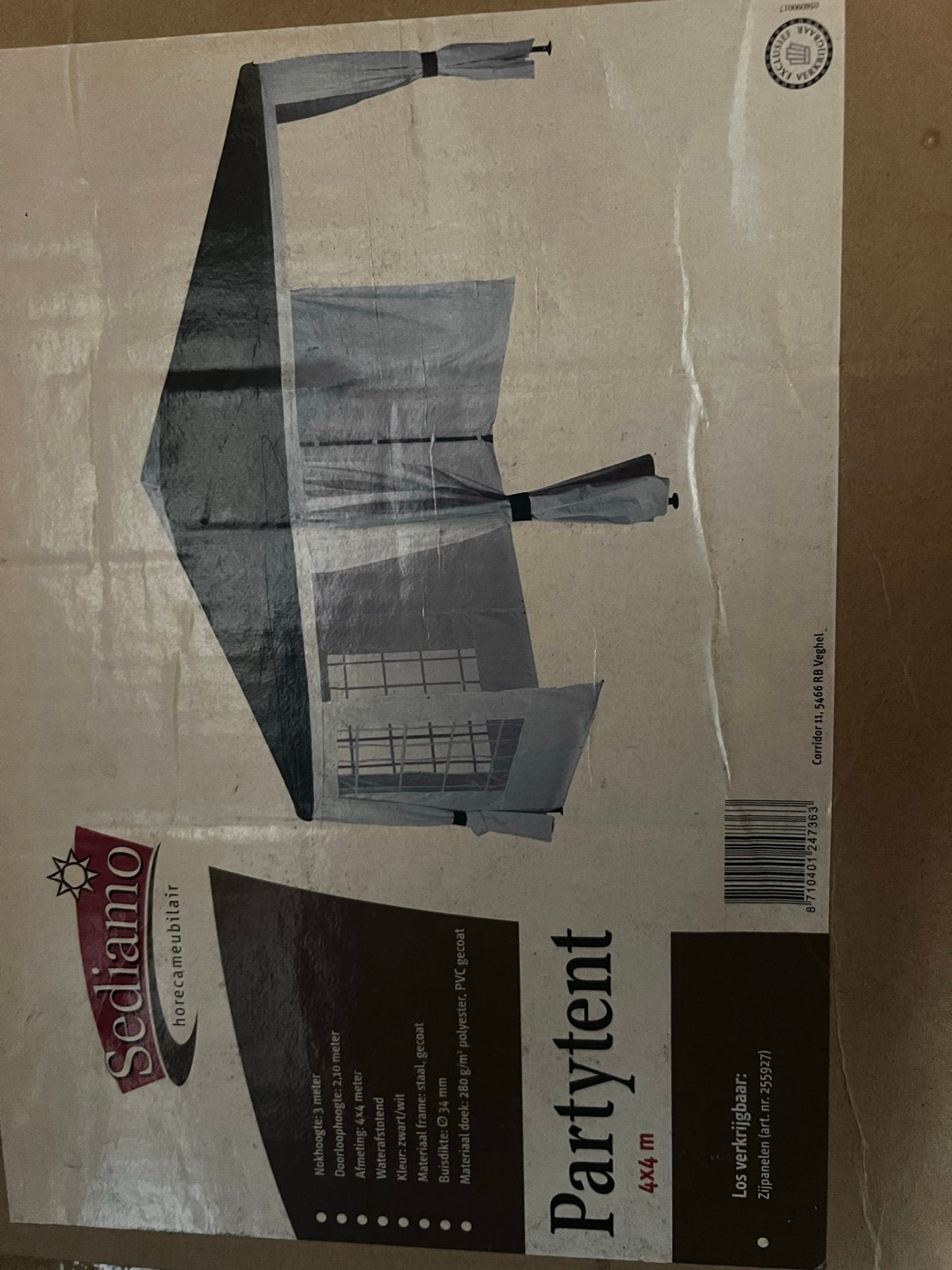 Partytent 4x4m - Zwart/Wit, Waterafstotend, Ophalen, Partytent, Nieuw, 4 tot 6 meter