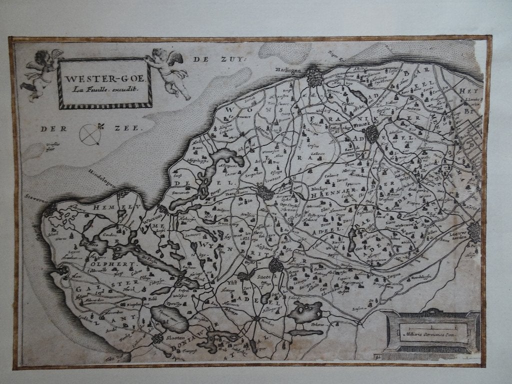 Gravure kaart Westergoe Friesland-west Aertsen 1660, Ophalen of Verzenden, 1800 tot 2000, Nederland, Landkaart