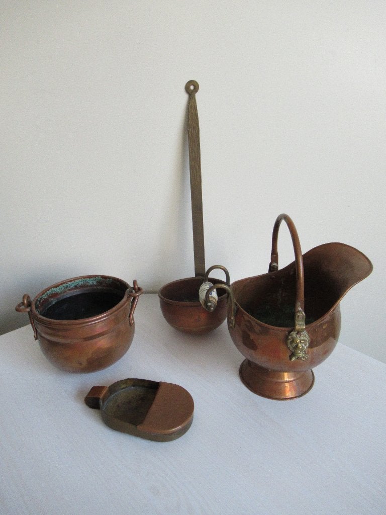 Antieke koperen lepel, potten en centenbak, Antiek en Kunst, Ophalen of Verzenden, Koper