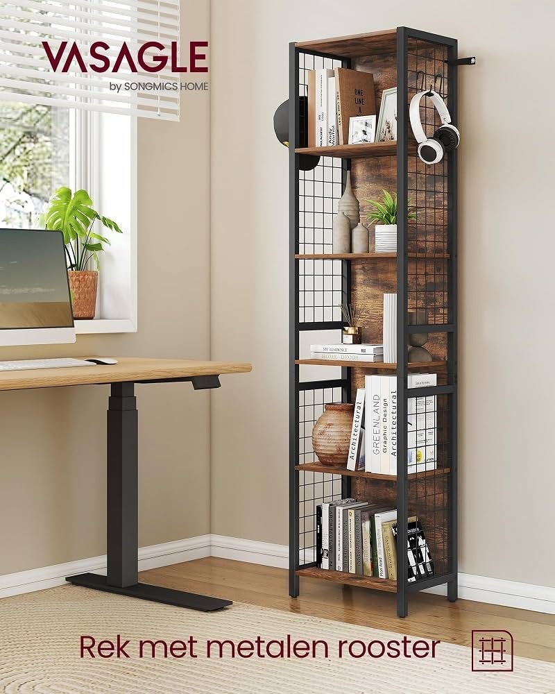 Boekenkast 6-laags,decoratiekast rustiek bruin en inktzwart, Huis en Inrichting, Met plank(en), Minder dan 50 cm, Nieuw, Ophalen of Verzenden