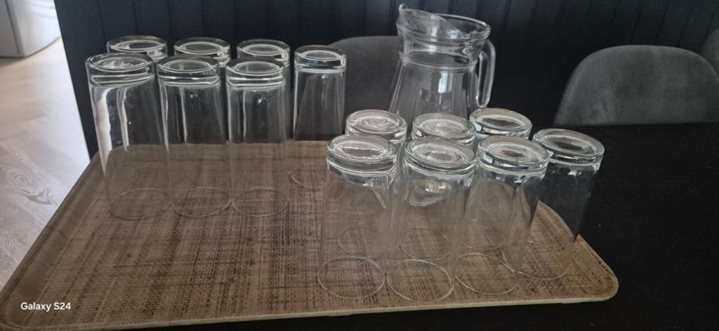 Glazen set met kan en dienblad, Ophalen of Verzenden, Zo goed als nieuw, Overige merken, Glas
