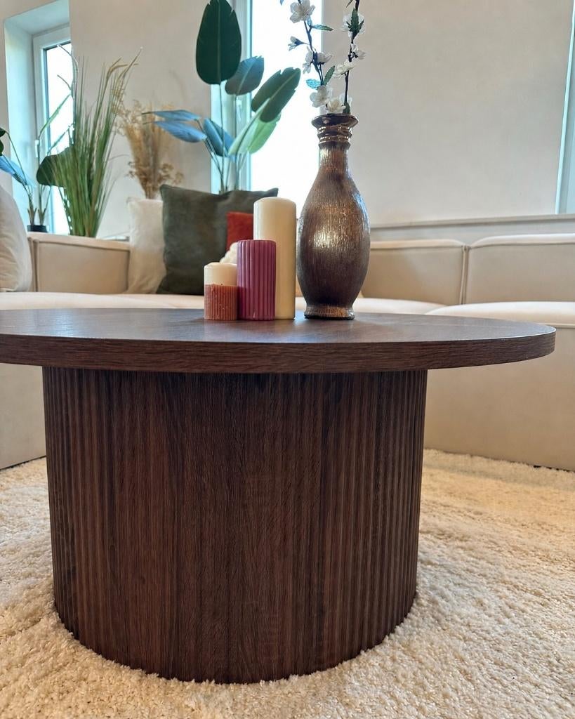 Nieuwe Ronde Salontafel Ø90 cm – Modern Walnoot Design, Minder dan 55 cm, Rond, Nieuw, Ophalen