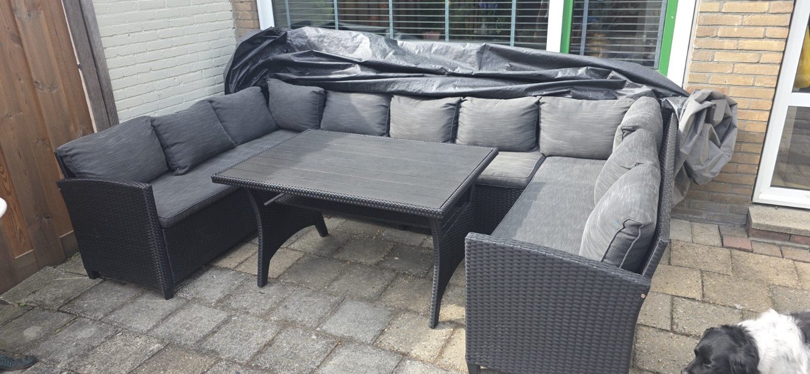 Wicker Loungeset met Tafel en Kussens, Tuin en Terras, Tuinsets en Loungesets, Ophalen, Gebruikt, Bank, Meer dan 8 zitplaatsen