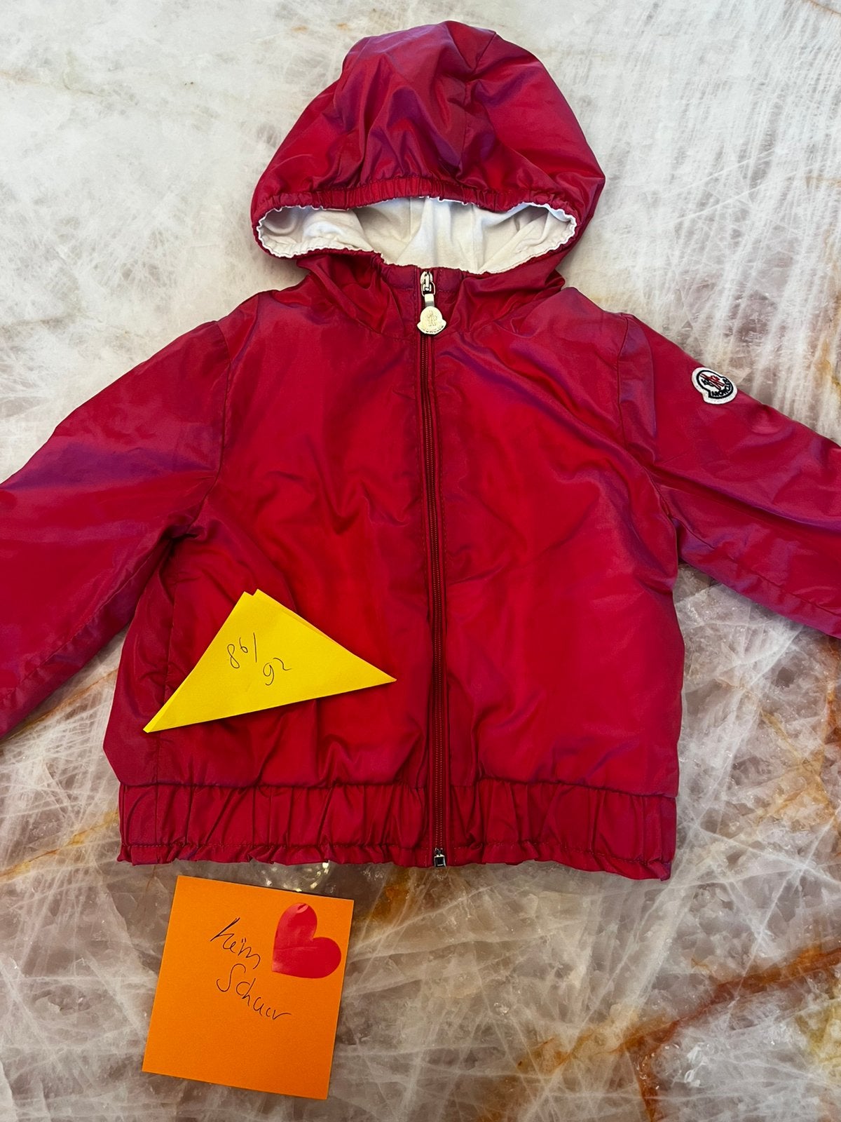 Roze tussenjas origineel Moncler maat 86, Ophalen of Verzenden, Zo goed als nieuw, Meisje, Jasje
