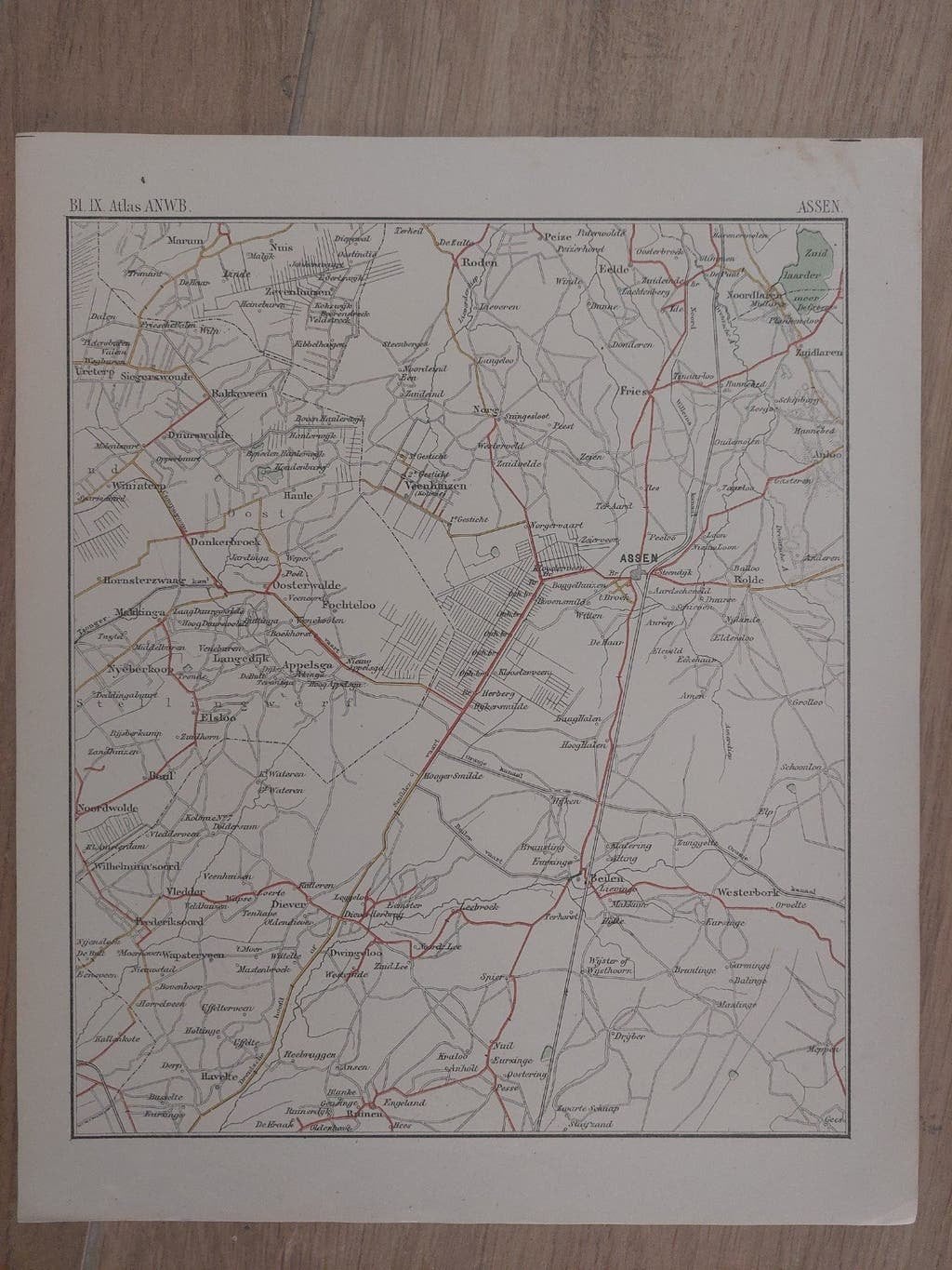 009 / plattegrond van de ANWB Assen ( rond 1900 ), Gelezen, Ophalen of Verzenden, Landkaart, 1800 tot 2000