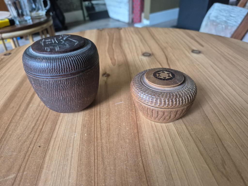 Set van 2 Japanse houten doosjes met deksel, Antiek en Kunst, Antiek | Woonaccessoires, Ophalen of Verzenden