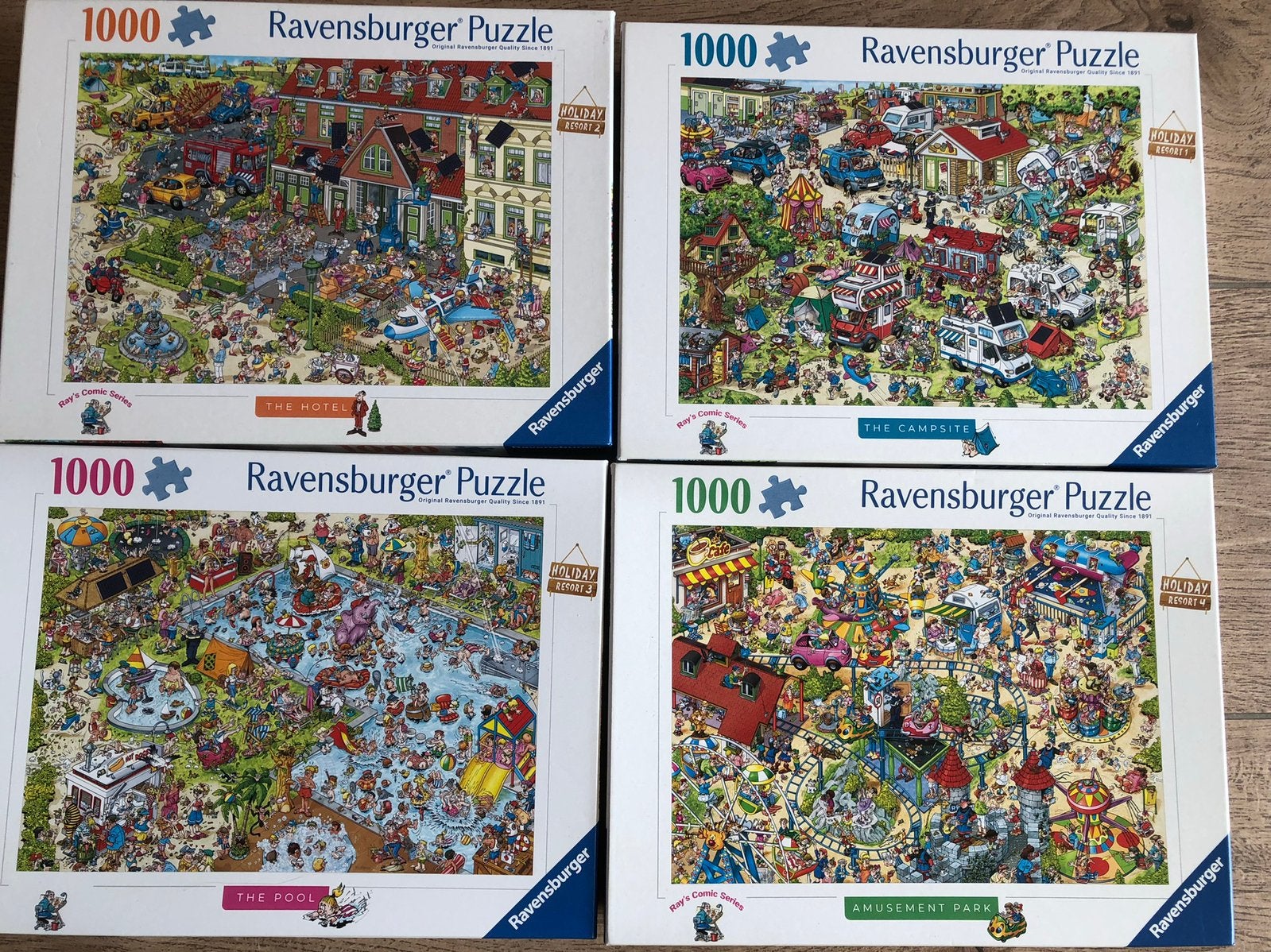 Ravensburger puzzel 4x 1000 stukjes, Ophalen of Verzenden, 500 t/m 1500 stukjes, Zo goed als nieuw
