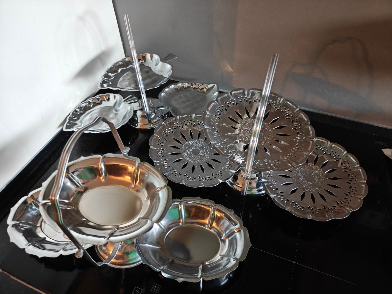 Set van 3 etagères en schaaltjes, zilverkleurig, Ophalen of Verzenden