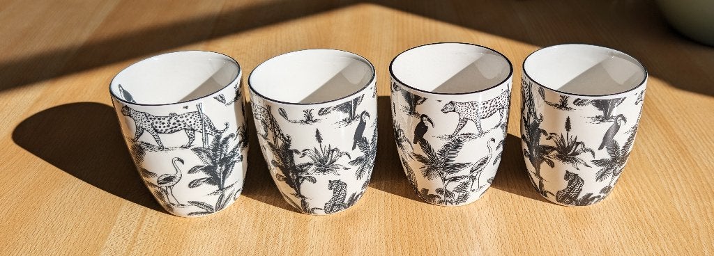 Porceleinen mokken Zwart-wit 200 ml - 4x, Ophalen, Overige merken, Mok, Zo goed als nieuw