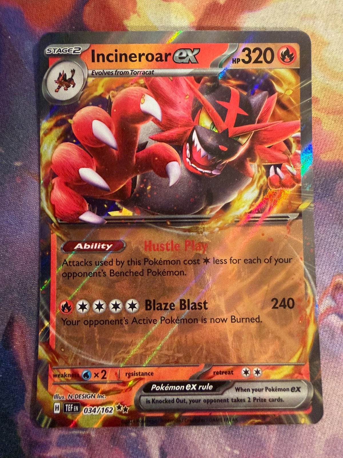 Pokemon INCINEROAR EX Double Rare 034/162 (Temporal Forces), Verzenden, Zo goed als nieuw, Losse kaart, Foil