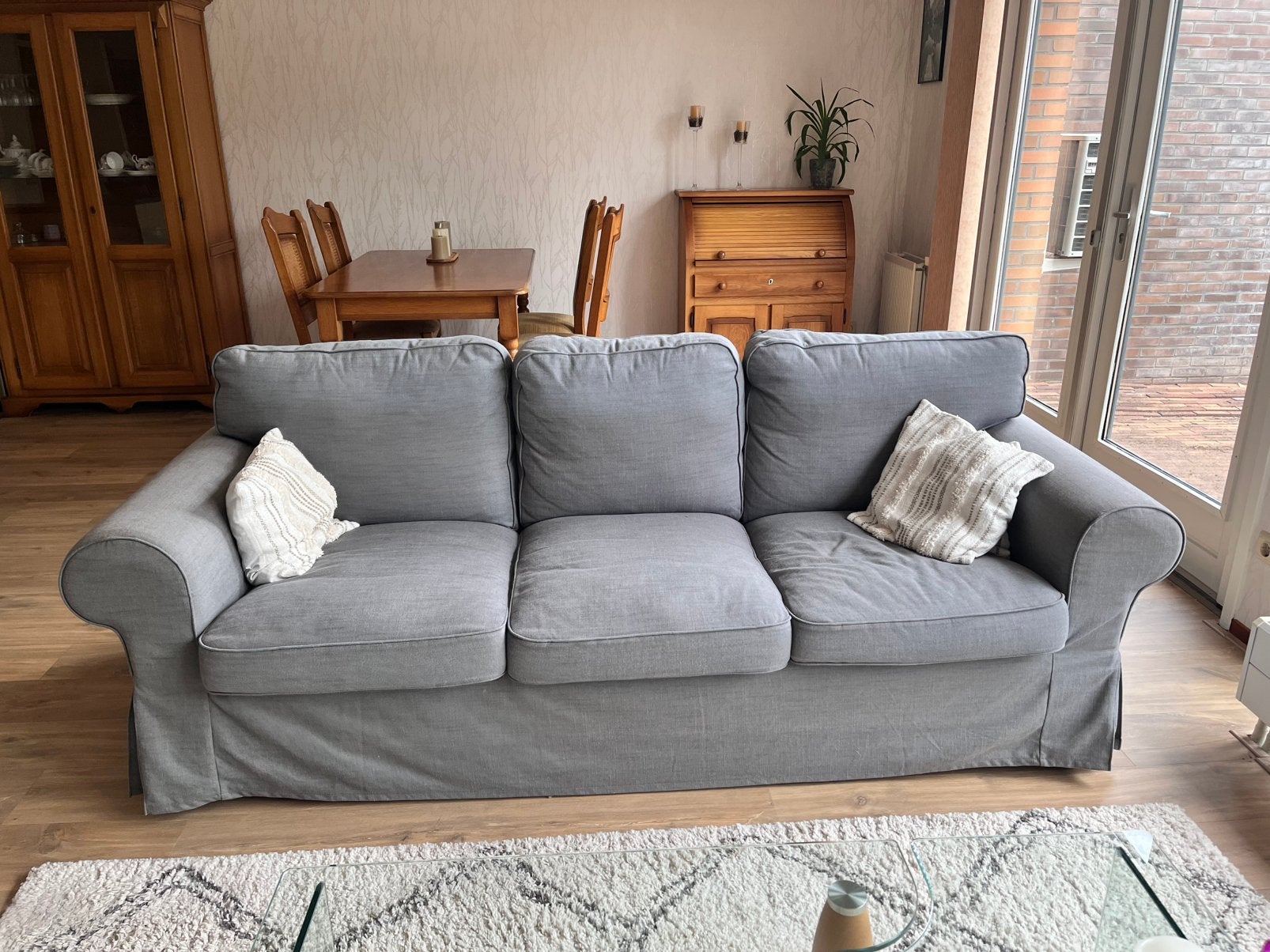 Ikea Ektorp driezits bank grijs, Huis en Inrichting, Banken | Bankstellen, Ophalen, Zo goed als nieuw, 75 tot 100 cm, Tweepersoons