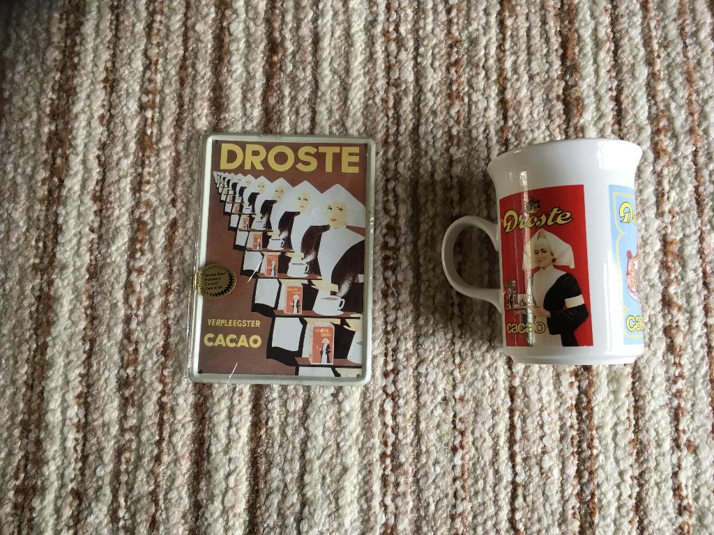 droste cacao blikken verschillende blik 9 stuks beker schild, Ophalen of Verzenden, Gebruikt, Overige, Droste