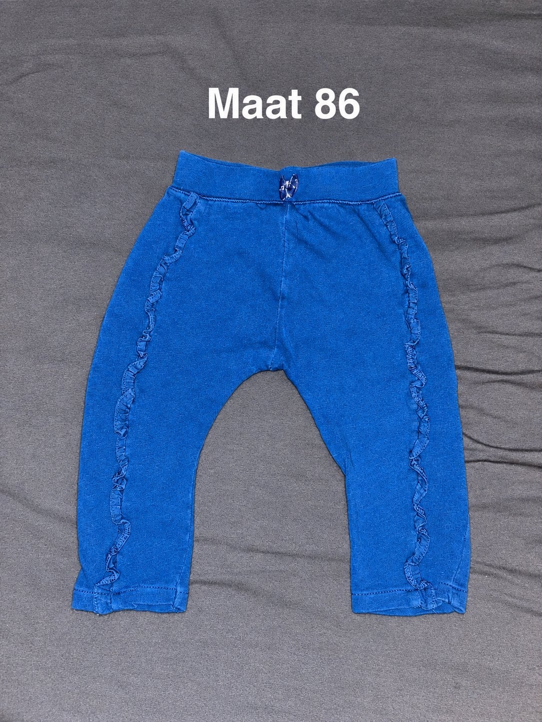 HEMA Donkerblauwe Broek met franjes Maat 86, Ophalen of Verzenden, Zo goed als nieuw, Meisje, Broekje