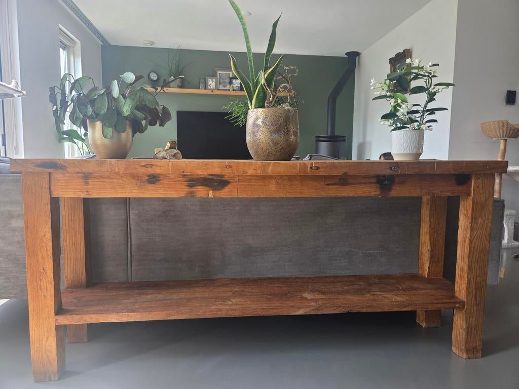 Teak houten sidetable, Huis en Inrichting, Tafels | Sidetables, Ophalen, Gebruikt, Teakhout, 150 tot 200 cm