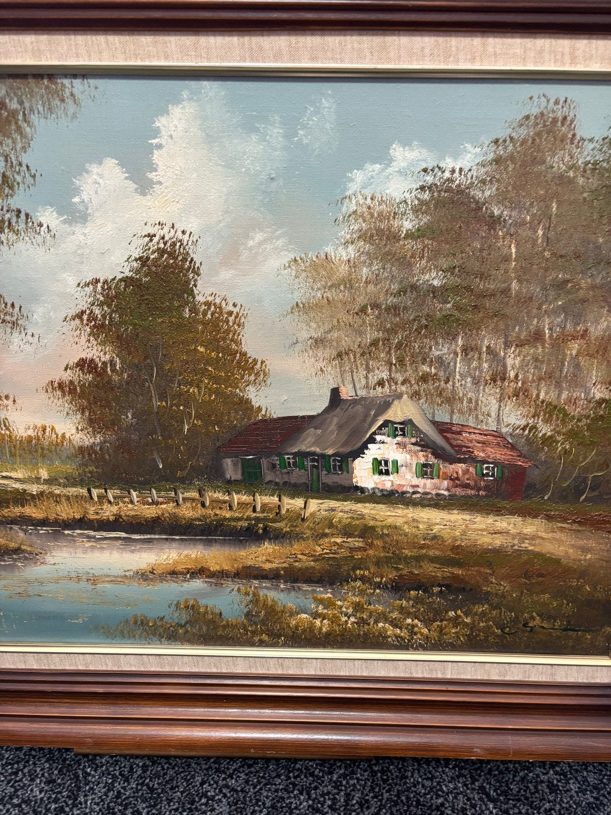 Origineel Schilderij: Landelijk Huisje aan Water, Ophalen of Verzenden