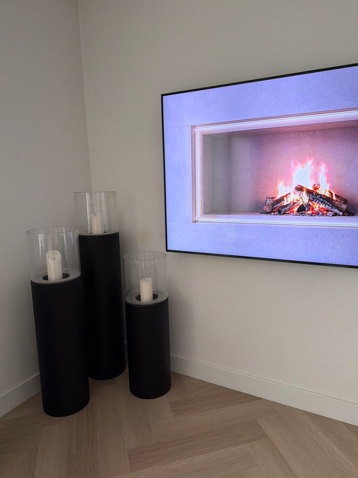 Luxe zwarte windlichten 3 delig van Oaza Home, Ophalen, Zo goed als nieuw, Vrijstaande haard, Houthaard