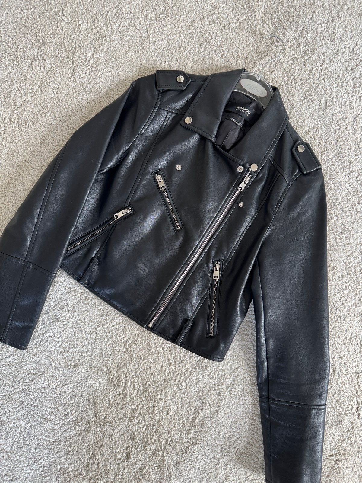 Pull & Bear Leren Jas Zwart Basic - 38/M, Ophalen of Verzenden, Zo goed als nieuw, Maat 38/40 (M), Zwart