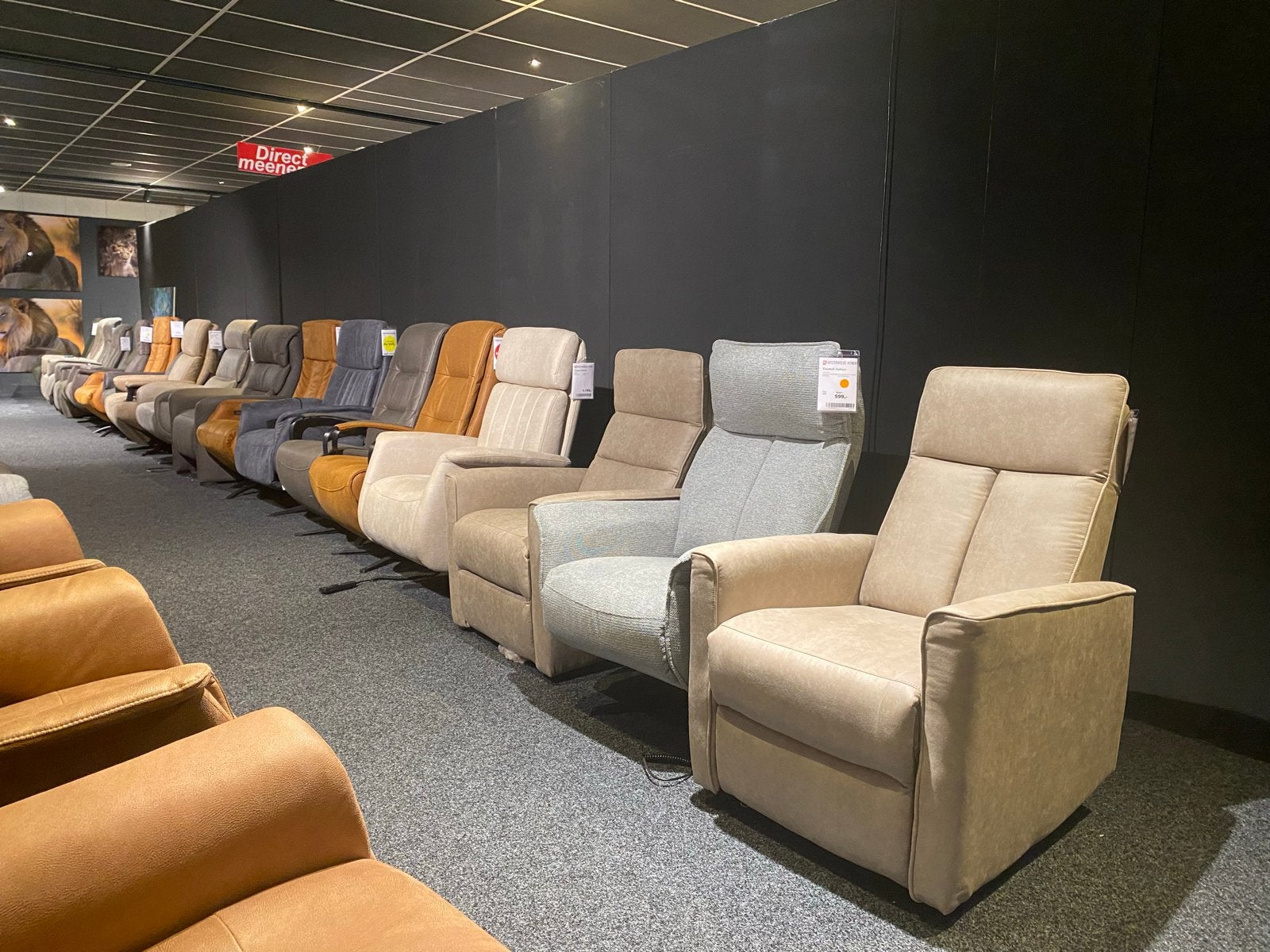 Showroomsale! Relaxfauteuils vanaf 299!  op is op, Huis en Inrichting, Fauteuils, Ophalen of Verzenden, Gebruikt, Leer, 75 tot 100 cm